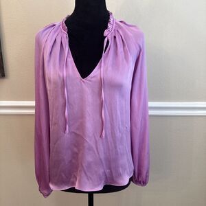 1.STATE Womens Lilac Pleat V Neck Tie Flutter Sleeve Top Blouse  XS Nordstroms